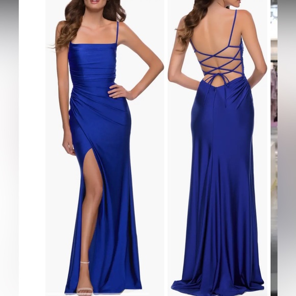 La Femme Dresses & Skirts - New La Femme Square Neck Shiny Royal Blue Gown Dress